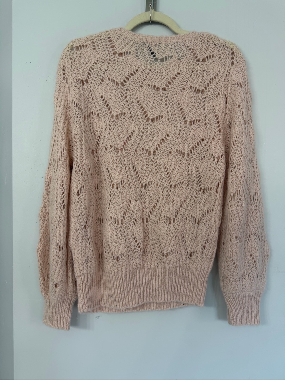 Halogen women’s small blush pink open knit crochet sweater soft cozy cottagecore - Picture 4 of 7